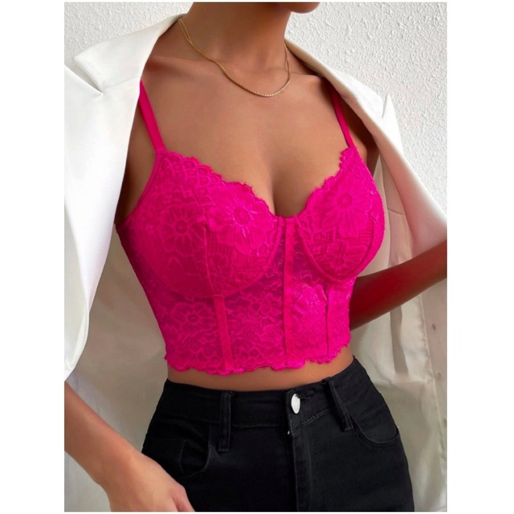 Fuchsia Pink Floral Lace Corset Top Bustier Camisole LC-A4079 (99)